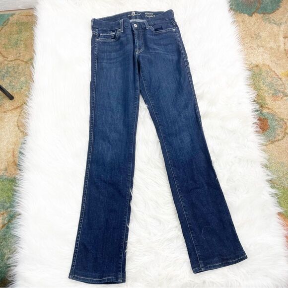 Paige Pico Dark Wash Button Flap Distressed Bootcut Jeans - Picture 2 of 7